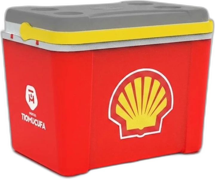 Cooler vermelho e amarelo da Shell